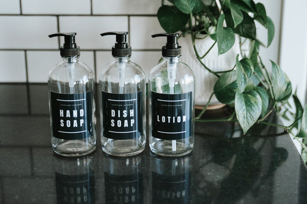 Glass Soap Dispenser Set - Handwritten Labels – HeartlandLettering