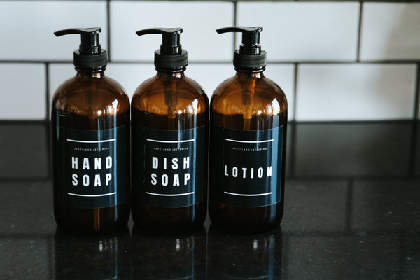 Glass Soap Dispenser Set - Handwritten Labels – HeartlandLettering