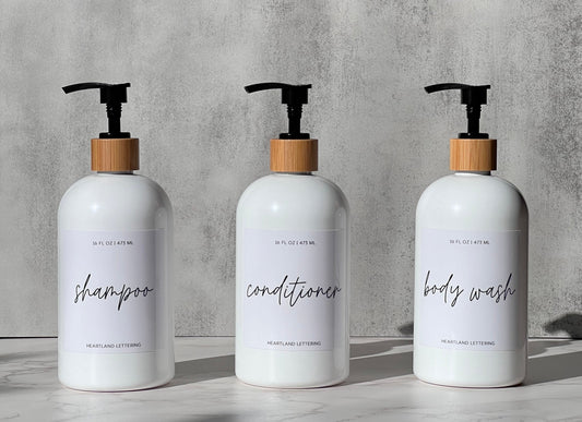 White Shampoo, Conditioner, Body Wash Sets | Script Label