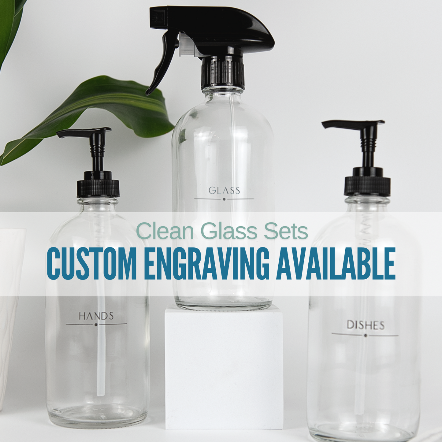 Engraved Mod Glass Soap Dispenser Bottles - Hand Soap, Dish Soap, Lotion, Custom