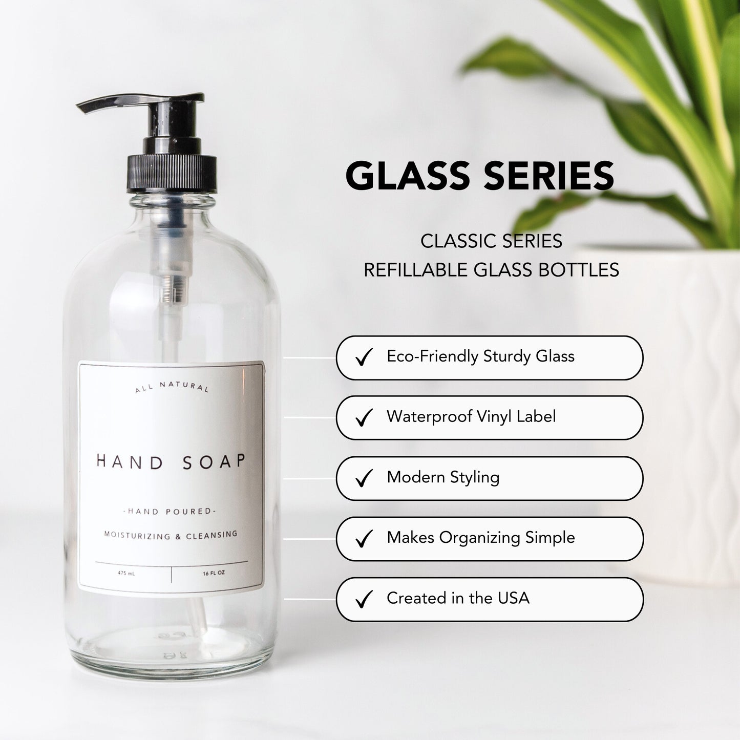 Classic Glass Soap Dispenser Bottles - Hand Soap, Dish Soap, Lotion