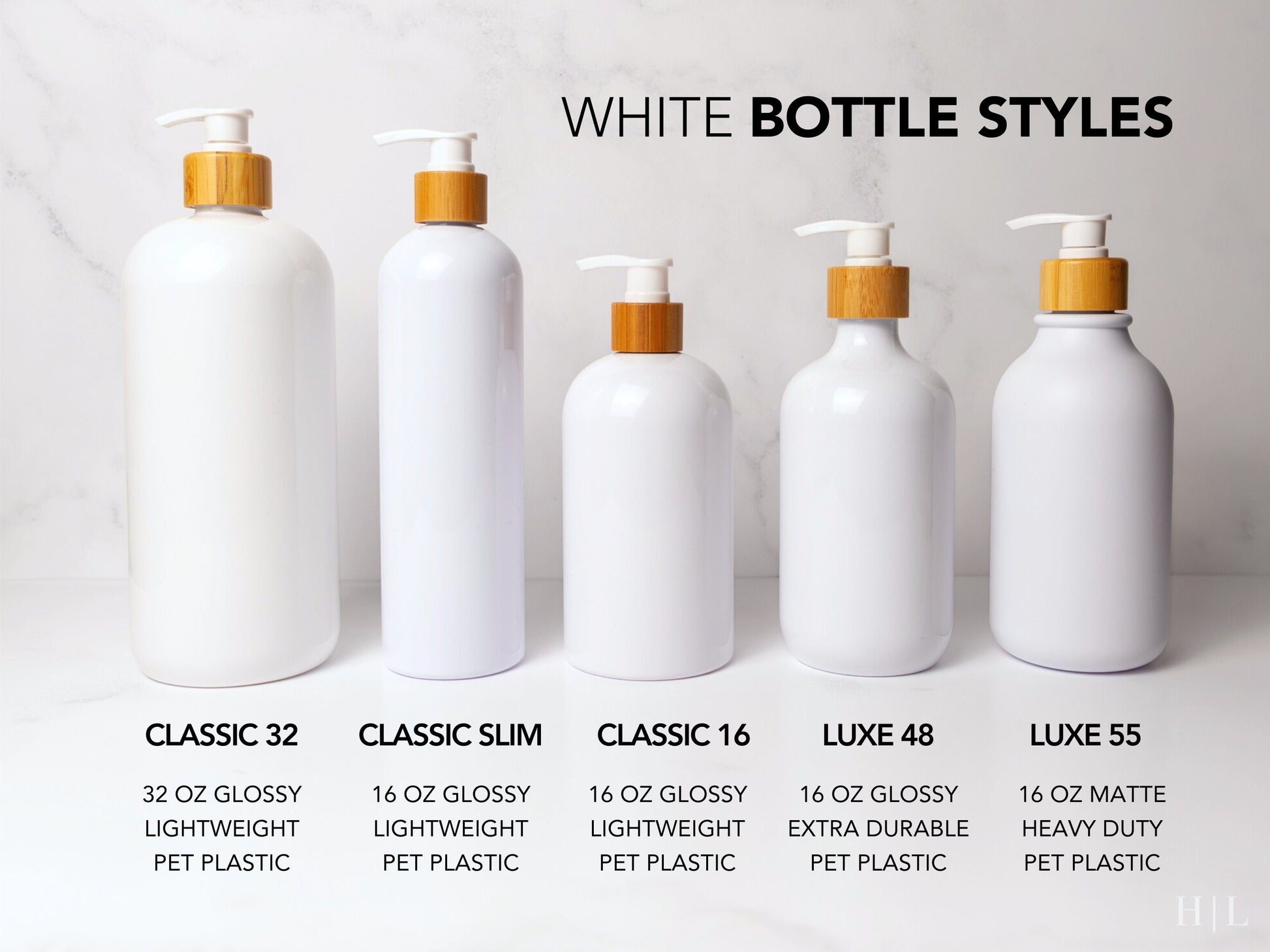 a set of five bottles with different types of bottles