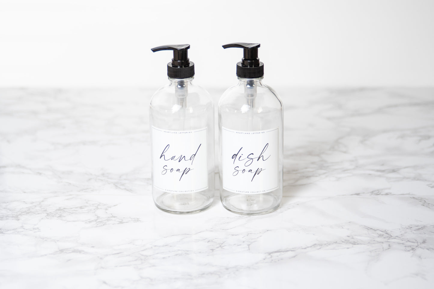 Glass Soap Dispenser Set - Handwritten Labels