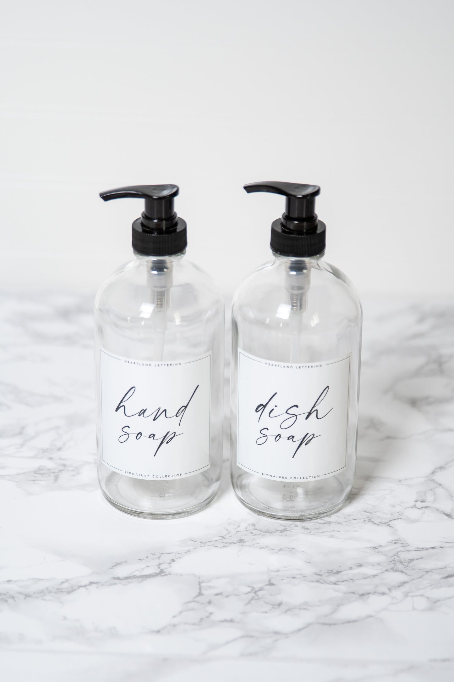 Handwritten Glass Soap Dispenser Bottles - Hand Soap, Dish Soap, Lotion