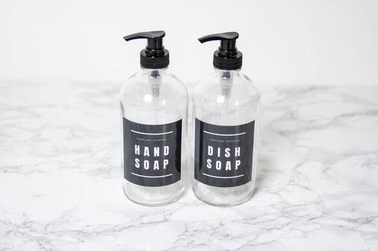 Glass Soap Dispenser Set - Bold Labels